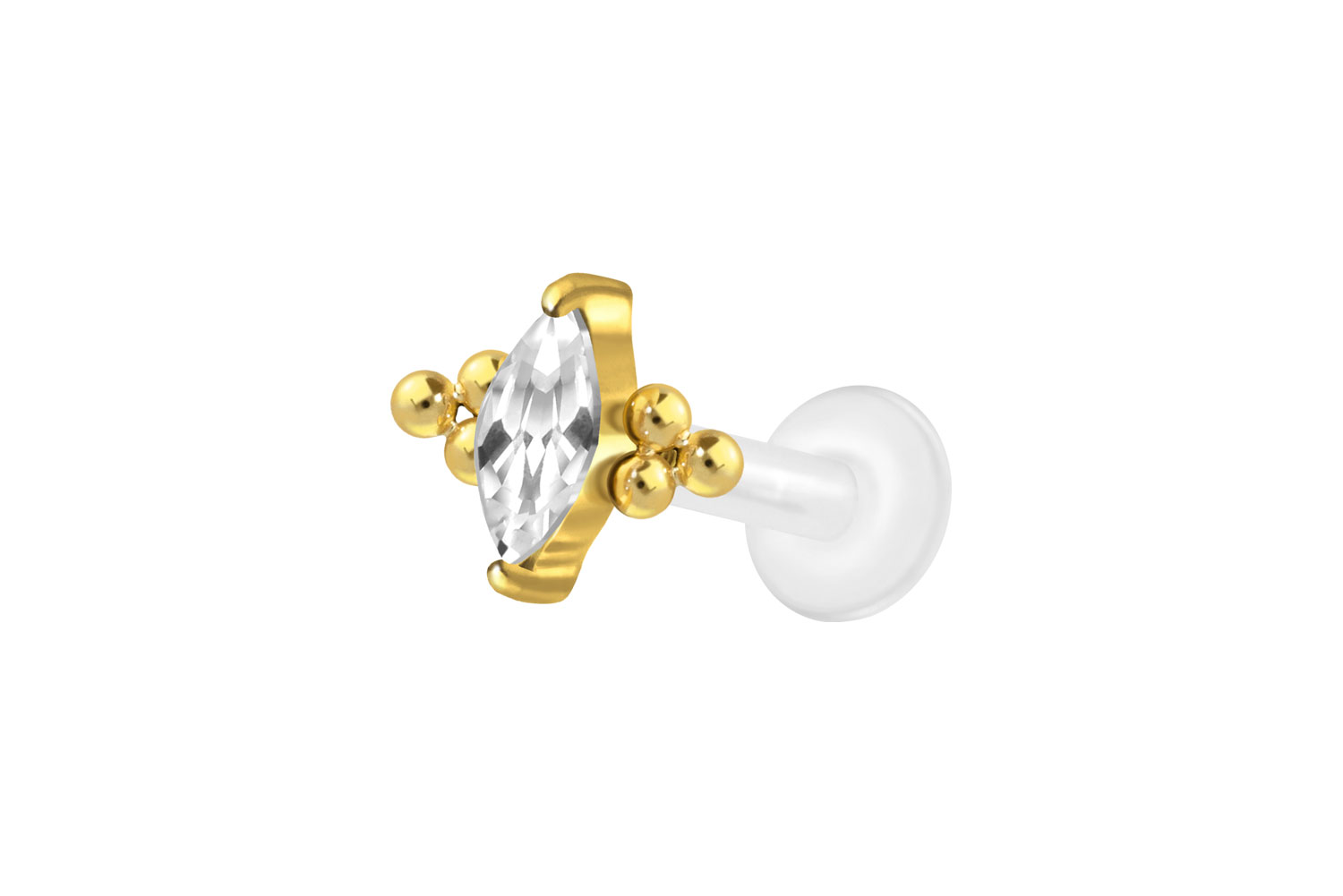 PTFE Labret Piercing mit Innengewinde + Titan-Aufsatz KRISTALLTROPFEN + 6 KUGELN